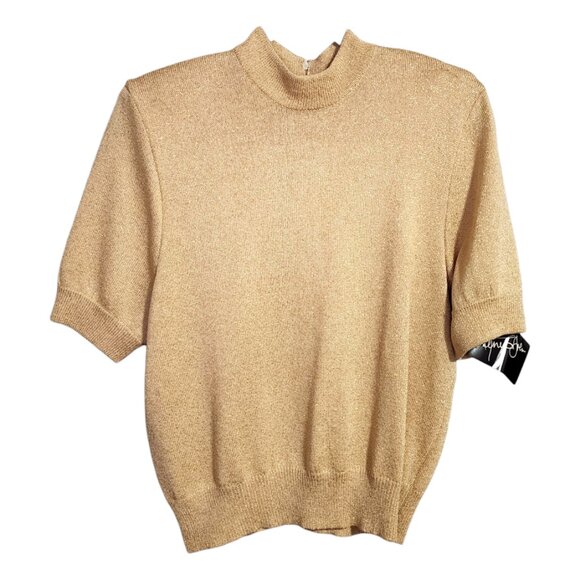 ST JOHN VINTAGE zip up golden sweater top short sleeve NEW WITH TAGS size S - Picture 1 of 9
